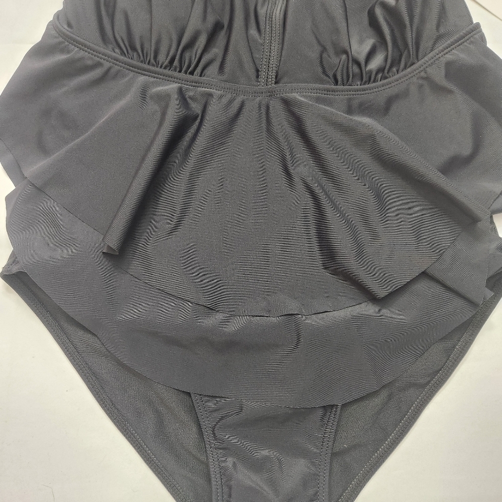 3/$25 BloomChic solid black one pice swimsuit size 14-16 NWT adjustable straps - Picture 9 of 10